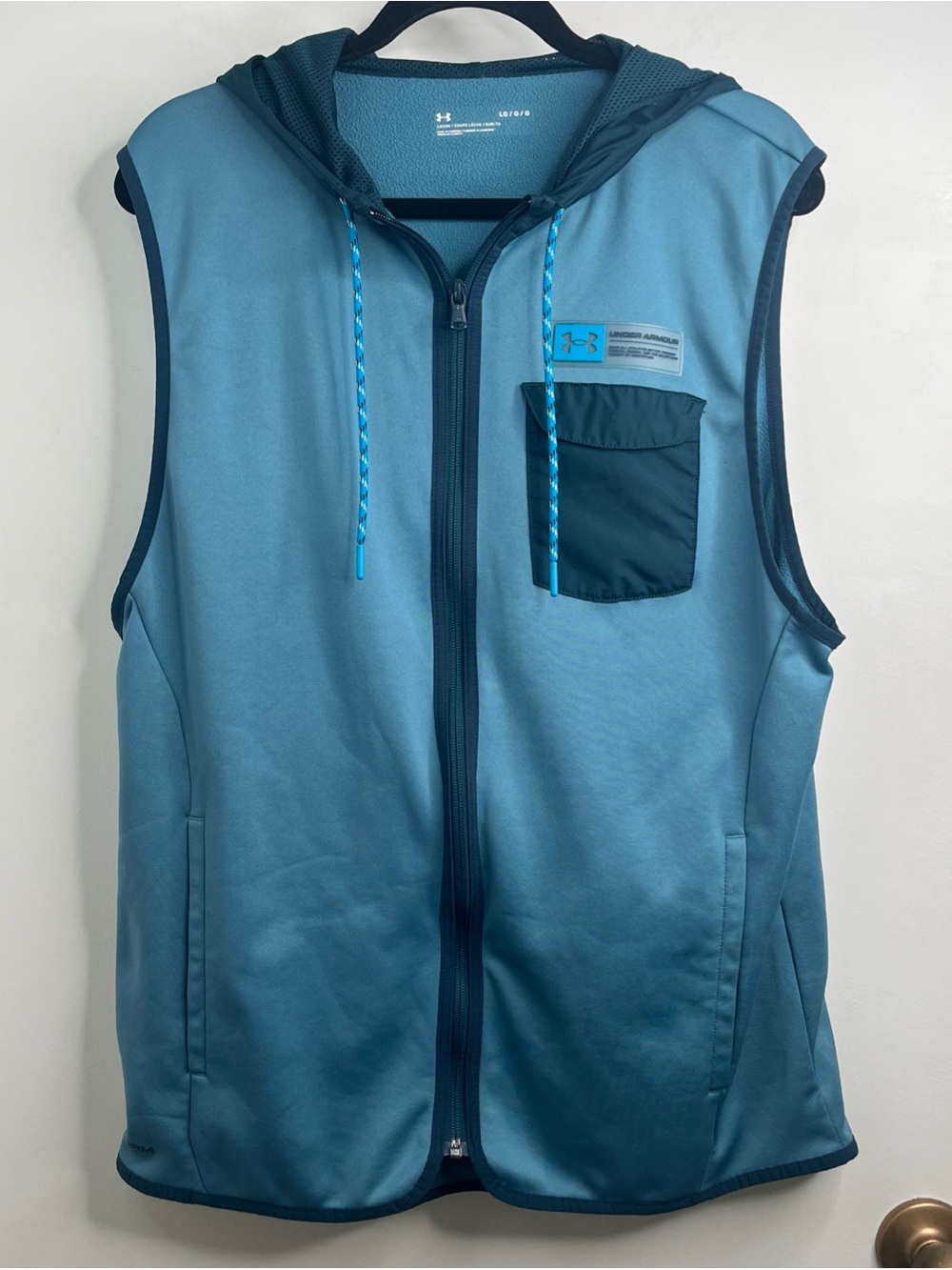 Under Armour Men Lrg Storm Track Jacket Vest Blue Hooded Lightweight Full Zip